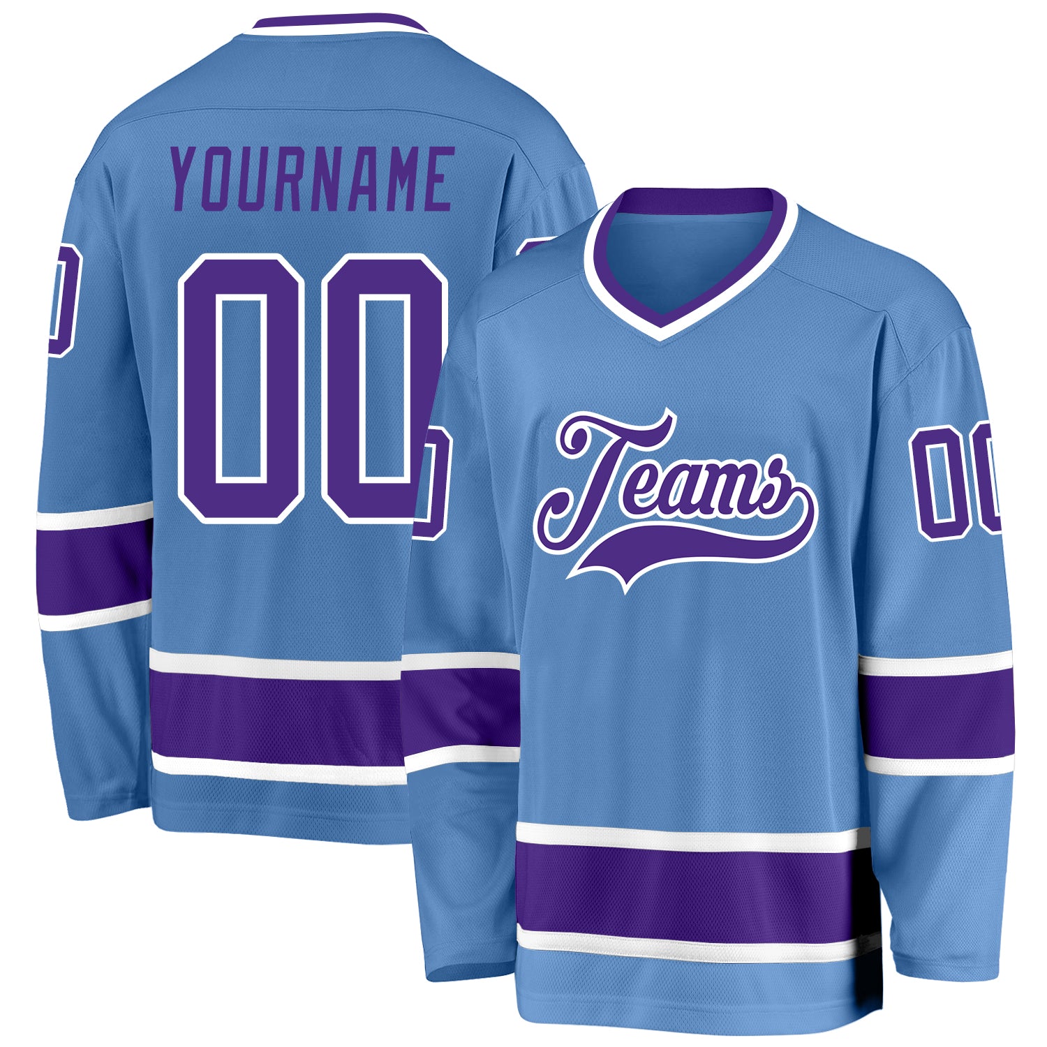 Custom Name and Number Hockey Jersey - Personalized Light Blue Purple White Team Jersey Personalized Light Blue Purple-White