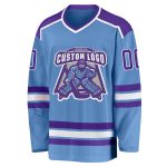 Personalized Hockey Jersey in Light Blue Purple and White - Customizable Team Apparel Personalized Light Blue Purple-White