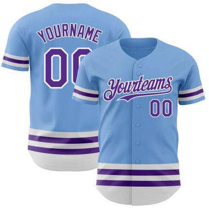 Custom Authentic Baseball Jersey - Personalized Light Blue Purple-White with Team Name and Number Personalized Light Blue