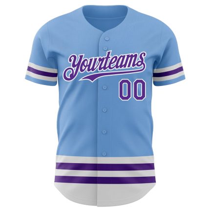 Custom Authentic Baseball Jersey - Personalized Light Blue Purple-White with Team Name and Number Personalized Light Blue