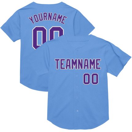 Custom Light Blue Purple White Mesh Baseball Jersey - Authentic Throwback Style Personalized Light Blue Purple-White Mesh