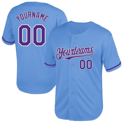 Custom Light Blue Purple White Baseball Jersey with Name and Number - Authentic Throwback Team Style Personalized Light Blue