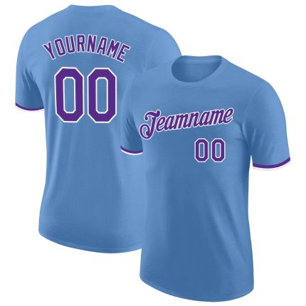Custom Team Performance T-Shirt with Name and Number - Light Blue Purple White Personalized Light Blue Purple-White Performance