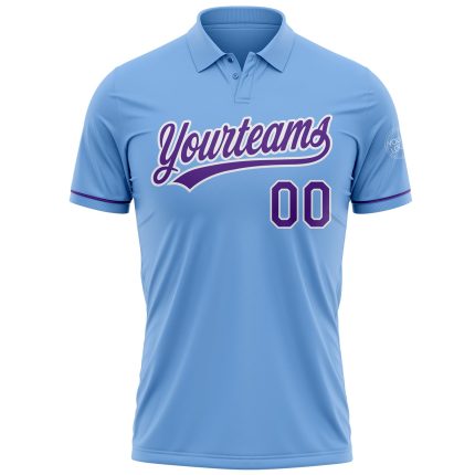 Custom Name Number Vapor Golf Polo Shirt Light Blue Purple-White Performance Personalized Light Blue Purple-White Performance