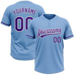 Personalized Softball Jersey Unisex Light Blue Purple White Two-Button Design Personalized Light Blue Purple-White Two-Button