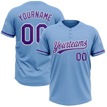 Personalized Softball Jersey Unisex Light Blue Purple White Two-Button Design Personalized Light Blue Purple-White Two-Button