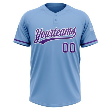 Personalized Softball Jersey Unisex Light Blue Purple White Two-Button Design Personalized Light Blue Purple-White Two-Button