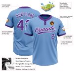 Custom Name and Number Unisex Softball Jersey - Personalized Light Blue Purple-White Two-Button Design Personalized Light