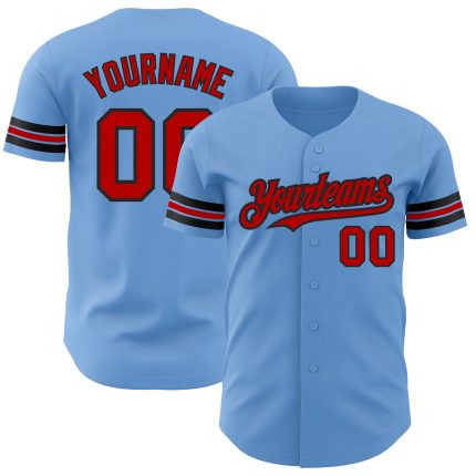Personalized Authentic Baseball Jersey in Light Blue Red and Black Colors Personalized Light Blue Red-Black Authentic Baseball