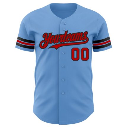 Personalized Authentic Baseball Jersey in Light Blue Red and Black Colors Personalized Light Blue Red-Black Authentic Baseball