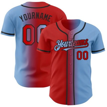 Custom Gradient Baseball Jersey with Name & Number - Light Blue Red-Black Personalized Light Blue Red-Black Authentic Gradient