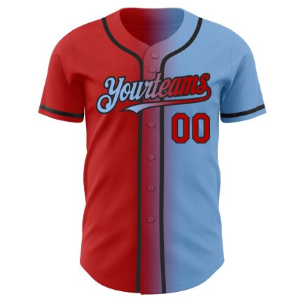 Custom Gradient Baseball Jersey with Name & Number - Light Blue Red-Black Personalized Light Blue Red-Black Authentic Gradient