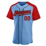 Custom Name and Number Baseball Jersey - Authentic Light Blue Red-Black Raglan Sleeves Personalized Light Blue Red-Black
