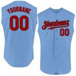 Custom Light Blue Red-Black Authentic Baseball Jersey with Personalized Name and Number - Sleeveless Team Apparel Personalized