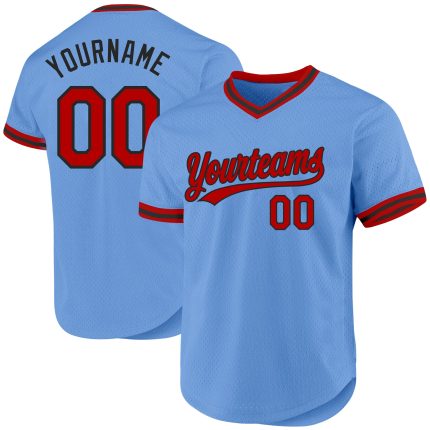 Custom Light Blue Red-Black Throwback Baseball Jersey with Personalized Name and Number Personalized Light Blue Red-Black
