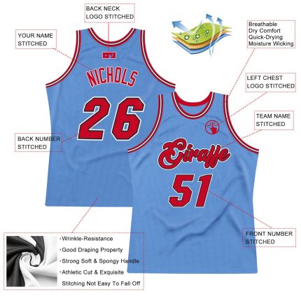 Custom Name Number Authentic Basketball Jersey Light Blue Red-Black Personalized Team Edition Personalized Light Blue Red-Black