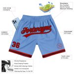Personalized Authentic Basketball Shorts - Light Blue Red-Black Throwback Style Personalized Light Blue Red-Black Authentic