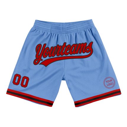 Personalized Authentic Basketball Shorts - Light Blue Red-Black Throwback Style Personalized Light Blue Red-Black Authentic