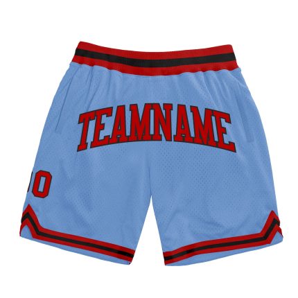 Custom Team Name Number Authentic Throwback Basketball Shorts Light Blue Red-Black Personalized Light Blue Red-Black Authentic