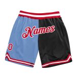 Custom Name & Number Authentic Basketball Shorts - Light Blue Red-Black Split Fashion Design Personalized Light Blue Red-Black