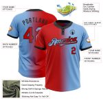Custom Name and Number Softball Jersey - Light Blue Red-Black Gradient Unisex Two-Button Fashion Design Personalized Light
