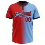 Custom Name and Number Softball Jersey - Light Blue Red-Black Gradient Unisex Two-Button Fashion Design Personalized Light