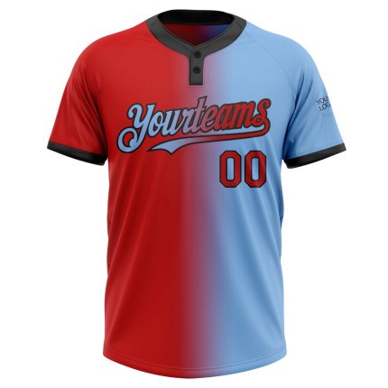 Custom Name and Number Softball Jersey - Light Blue Red-Black Gradient Unisex Two-Button Fashion Design Personalized Light