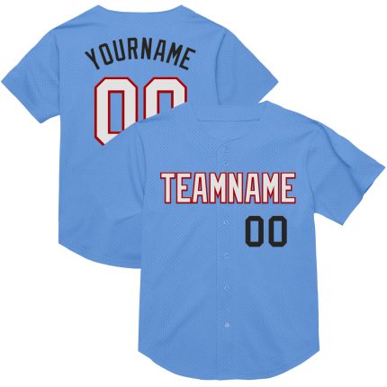 Personalized Authentic Throwback Baseball Jersey - Light Blue Red Black Mesh Personalized Light Blue Red-Black Mesh Authentic