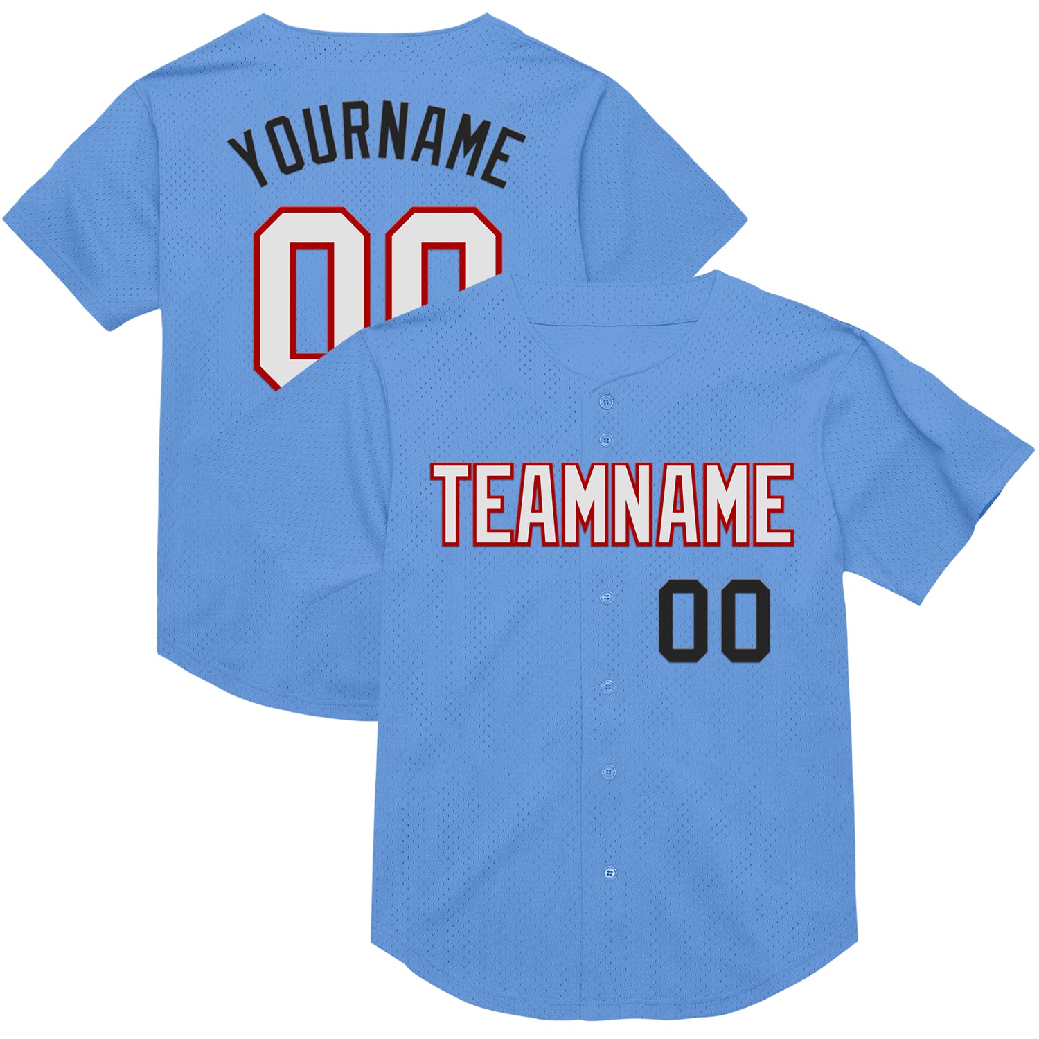 Personalized Authentic Throwback Baseball Jersey - Light Blue Red Black Mesh Personalized Light Blue Red-Black Mesh Authentic