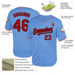 Custom Light Blue Red-Black Mesh Baseball Jersey with Personalized Name and Number - Authentic Throwback Team Apparel Personalized