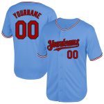 Custom Light Blue Red-Black Mesh Baseball Jersey with Personalized Name and Number - Authentic Throwback Team Apparel Personalized