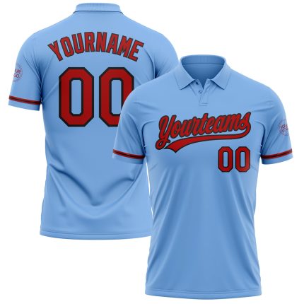 Custom Team Name and Number Light Blue Red Black Vapor Performance Golf Polo Shirt Personalized Light Blue Red-Black Performance