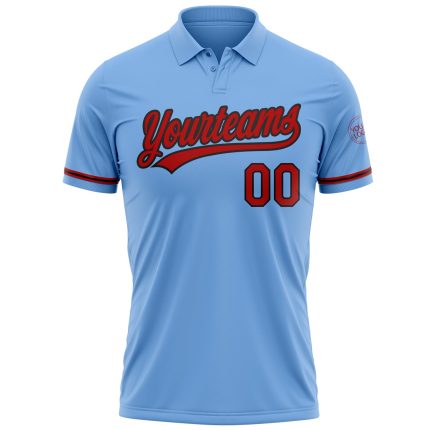 Custom Team Name and Number Light Blue Red Black Vapor Performance Golf Polo Shirt Personalized Light Blue Red-Black Performance