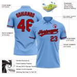 Custom Team Name and Number Light Blue Red Black Vapor Performance Golf Polo Shirt Personalized Light Blue Red-Black Performance