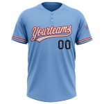 Light Blue Red Black Unisex Personalized Softball Jersey - Two-Button Design Personalized Light Blue Red-Black Two-Button