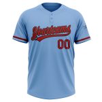 Custom Team Name and Number Unisex Softball Jersey - Personalized Light Blue and Red-Black Two-Button Design Personalized
