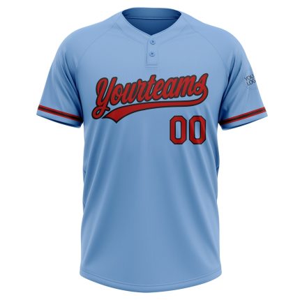 Custom Team Name and Number Unisex Softball Jersey - Personalized Light Blue and Red-Black Two-Button Design Personalized
