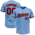 Custom Team Name and Number Unisex Softball Jersey - Personalized Light Blue and Red-Black Two-Button Design Personalized