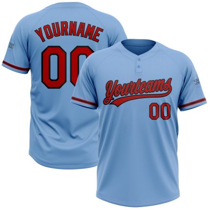 Custom Team Name and Number Unisex Softball Jersey - Personalized Light Blue and Red-Black Two-Button Design Personalized