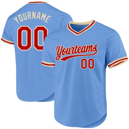Custom Light Blue Red-Cream Baseball Jersey with Personalized Name and Number - Authentic Throwback Style Personalized Light