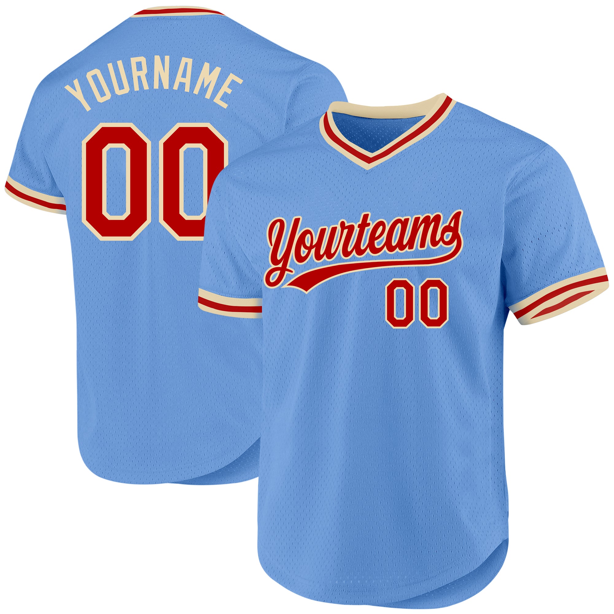 Custom Light Blue Red-Cream Baseball Jersey with Personalized Name and Number - Authentic Throwback Style Personalized Light