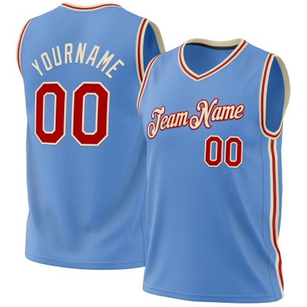 Personalized Light Blue Red Cream Basketball Jersey - Authentic Throwback Design Personalized Light Blue Red-Cream Authentic