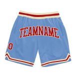 Custom Team Name Number Light Blue Red-Cream Authentic Throwback Basketball Shorts Personalized Light Blue Red-Cream Authentic