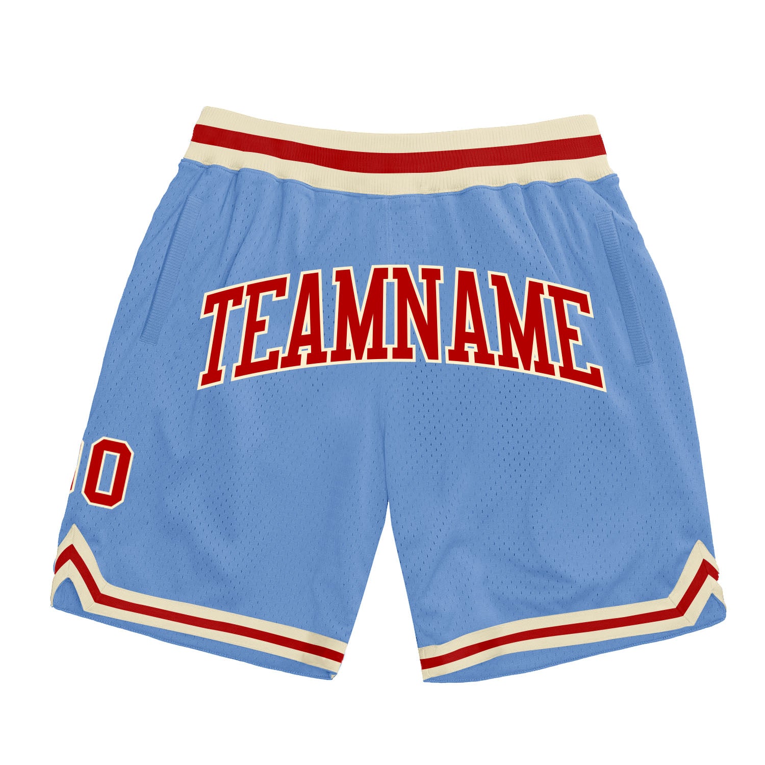 Custom Team Name Number Light Blue Red-Cream Authentic Throwback Basketball Shorts Personalized Light Blue Red-Cream Authentic