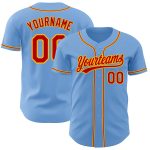 Personalized Light Blue Red Gold Baseball Jersey - Authentic Custom Jersey Personalized Light Blue Red-Gold Authentic Baseball