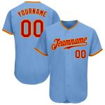 Customizable Authentic Baseball Jersey with Name and Number - Light Blue Red-Gold Design Personalized Light Blue Red-Gold