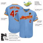 Customizable Authentic Baseball Jersey with Name and Number - Light Blue Red-Gold Design Personalized Light Blue Red-Gold