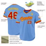 Custom Authentic Throwback Baseball Jersey - Personalized Light Blue Red-Gold Team Name & Number Personalized Light Blue