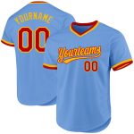 Custom Authentic Throwback Baseball Jersey - Personalized Light Blue Red-Gold Team Name & Number Personalized Light Blue