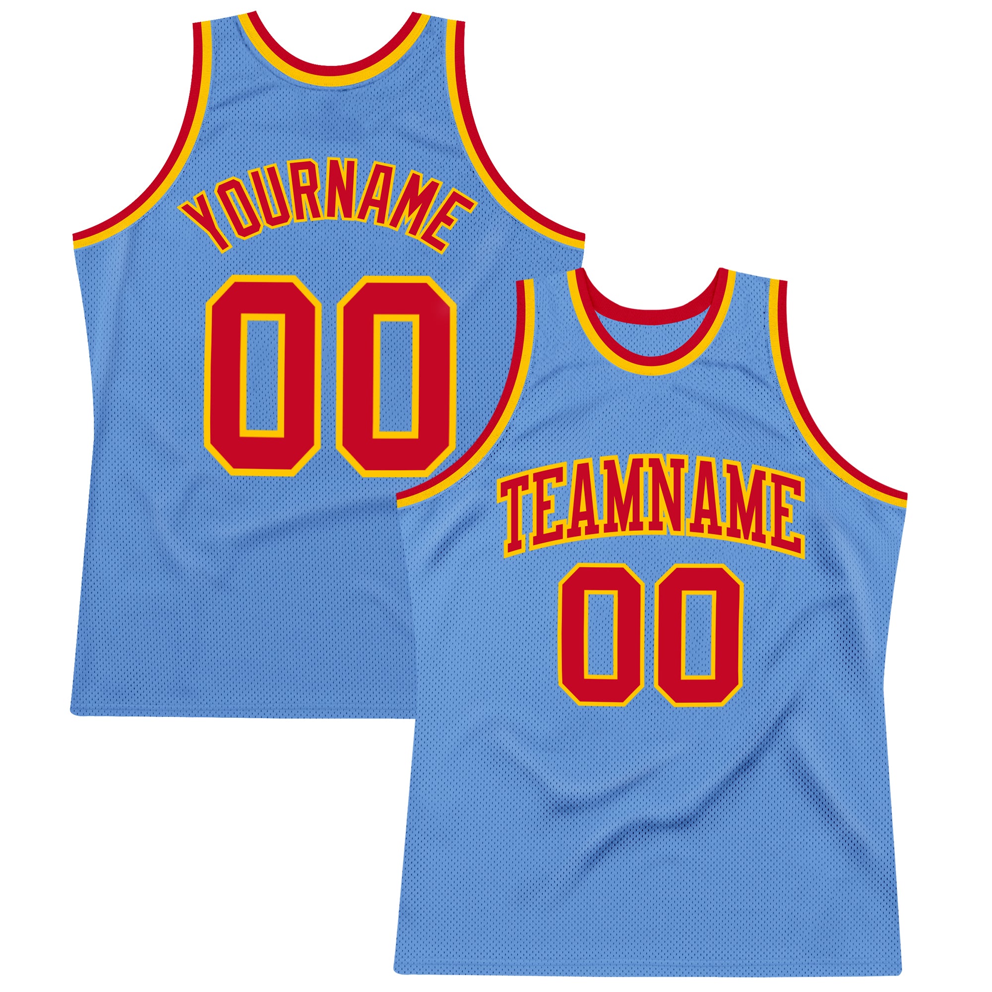 Custom Light Blue Red-Gold Basketball Jersey with Personalized Name and Number - Authentic Throwback Style Personalized Light